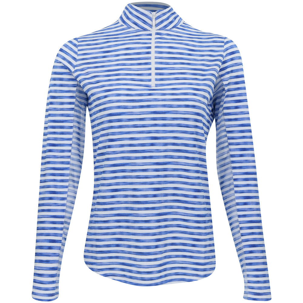 Women's Long Sleeve 1/4 Zip Mock Neck Top - Landon Stripe II Print