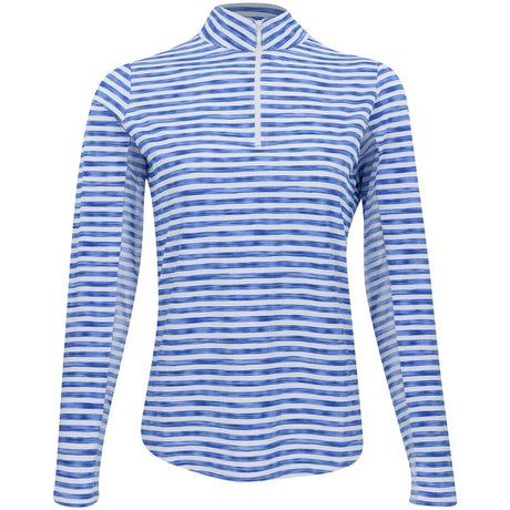 Women's Long Sleeve 1/4 Zip Mock Neck Top - Landon Stripe II Print