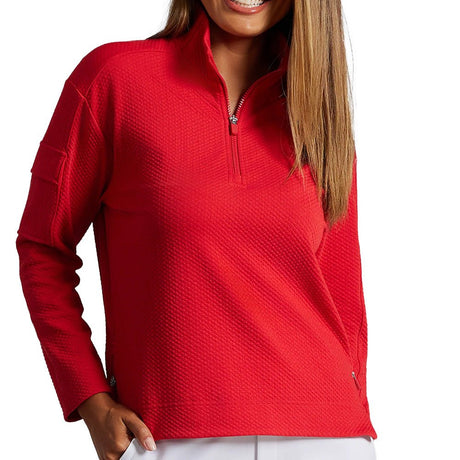 Women's Long Sleeve Mock Neck Top - Popcorn Stitch - Fairway Styles