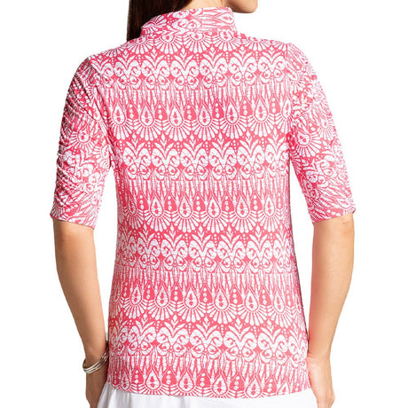 Women's Ruched Elbow Length Sleeve 1/4 Zip Top - Barbara Print - Fairway Styles