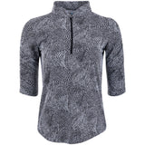 Women's Ruched Elbow Sleeve 1/4 Zip Mandarin Collar Pullover - Stephanie Print