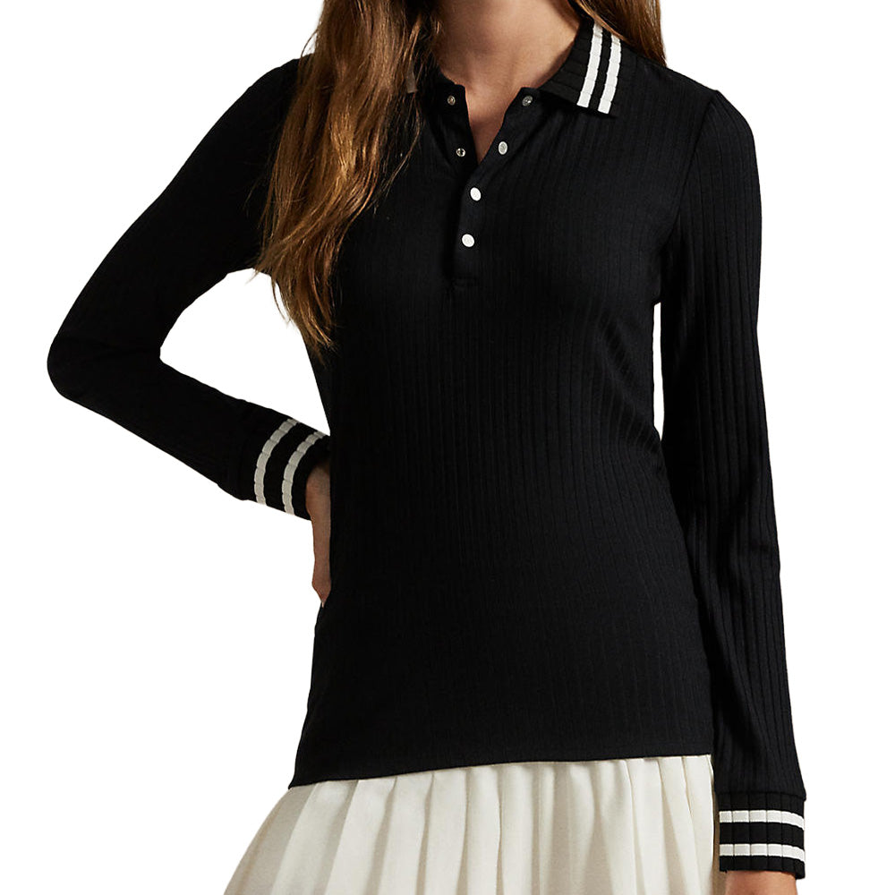 Women's Slim Fit Ribbed Long-Sleeve Polo