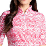 Women's Ruched Elbow Length Sleeve 1/4 Zip Top - Barbara Print - Fairway Styles
