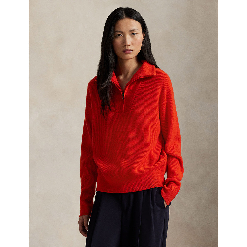 RLX Ralph Lauren Women's Rib-Knit Cashmere 1/2 Zip Sweater