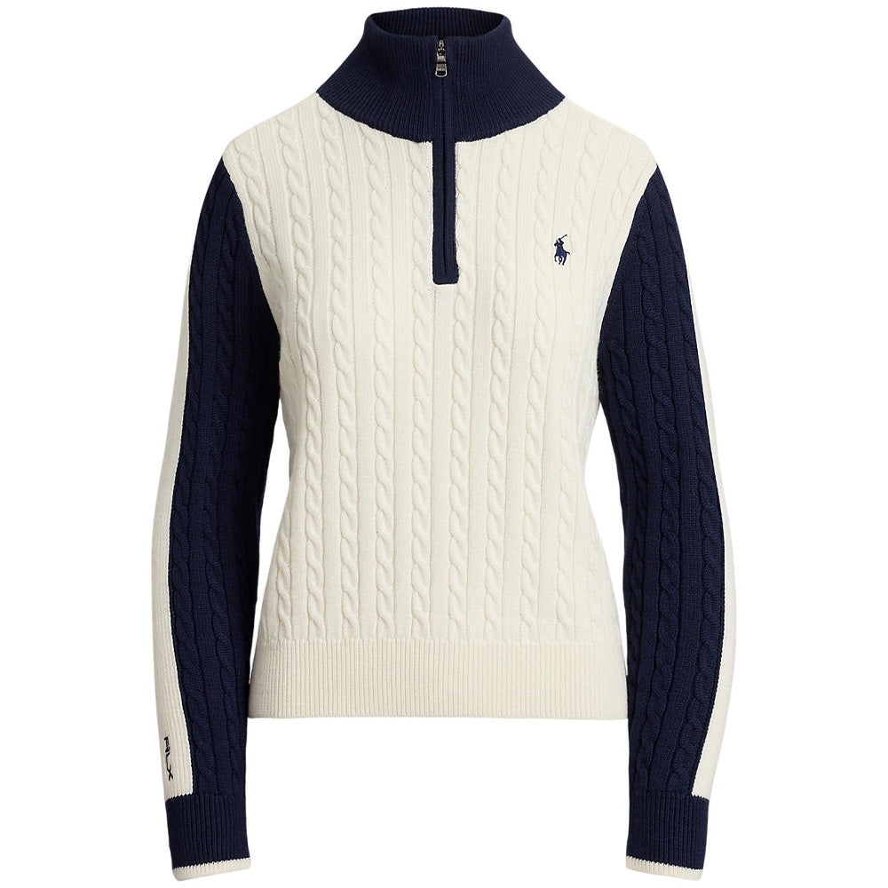 RLX Ralph Lauren Women's Paneled Cable-Knit 1/4 Zip Pullover