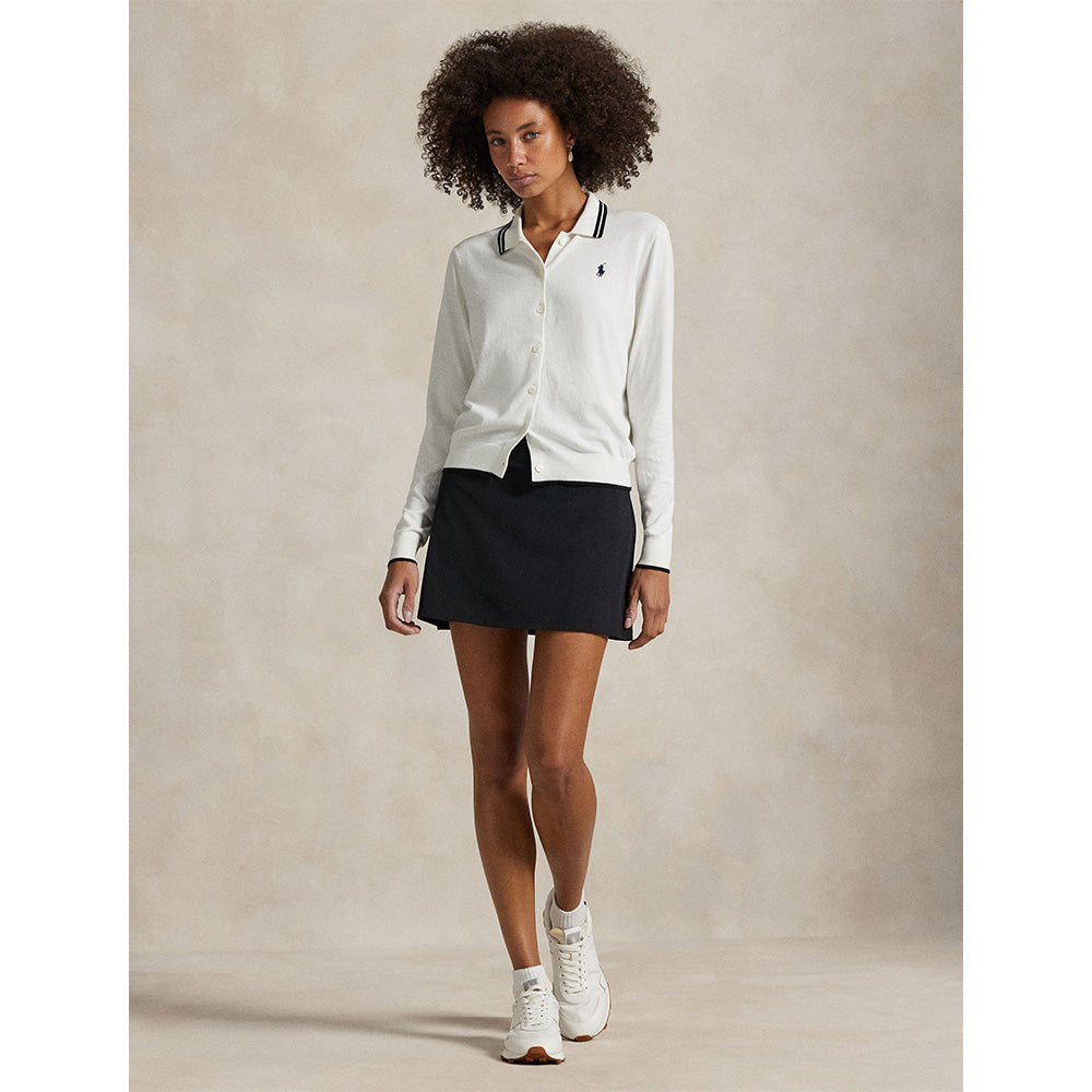 Women's Cotton-Blend Polo-Collar Cardigan