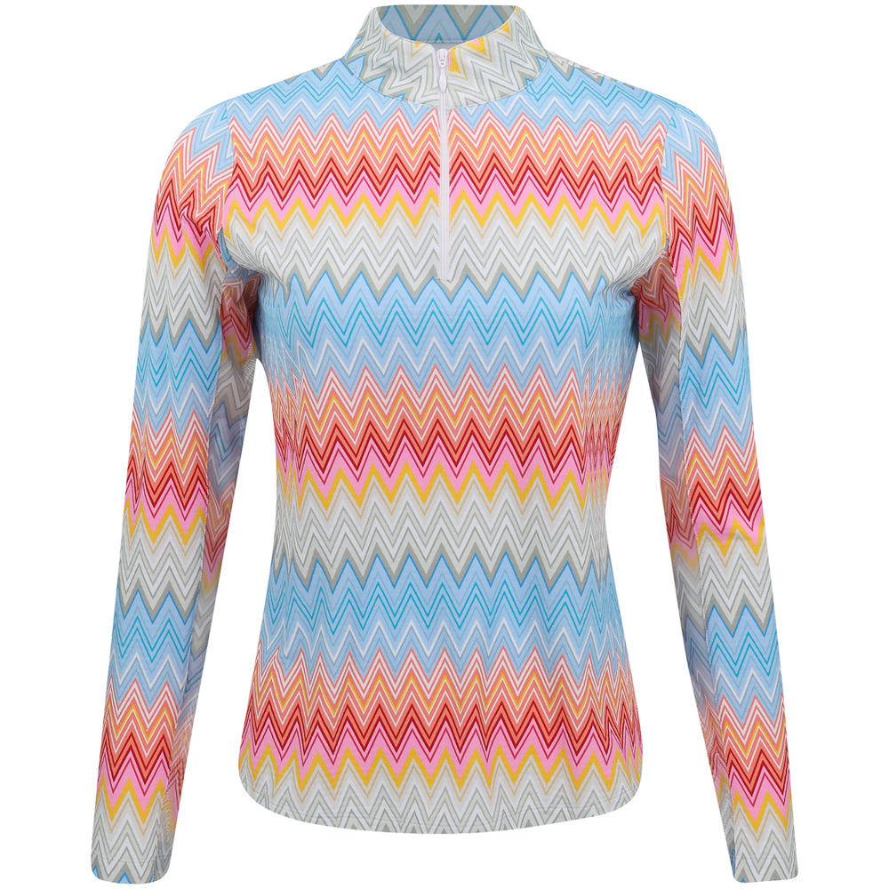 IBKUL Women's Long Sleeve 1/4 Zip Mock Neck Top - Susan Print
