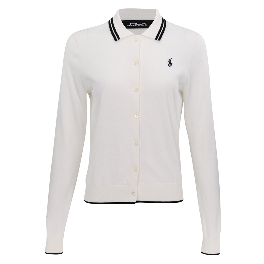 Women's Cotton-Blend Polo-Collar Cardigan