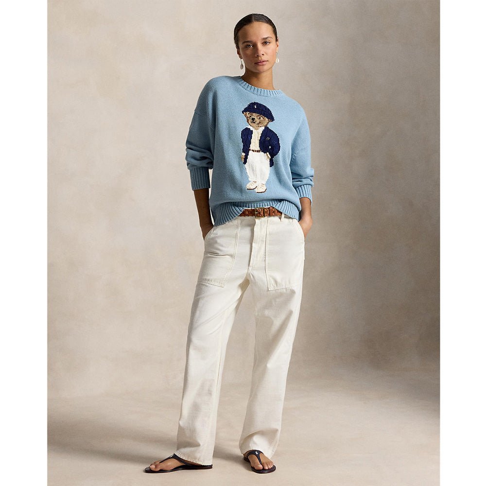 Women's Polo Bear Oversize Cotton Crewneck Sweater