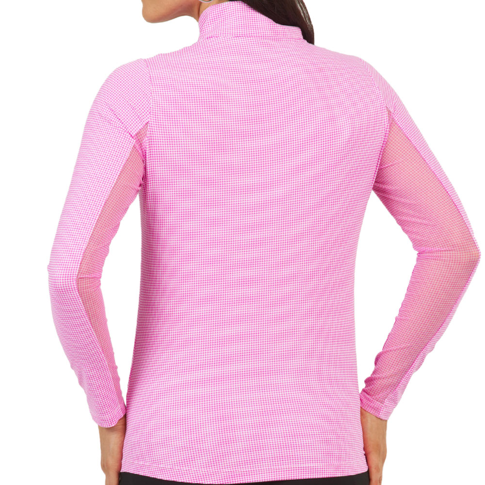 Women's Long Sleeve Mock Neck Top - Mini Check Print