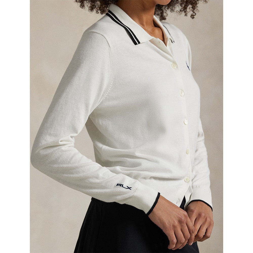 Women's Cotton-Blend Polo-Collar Cardigan