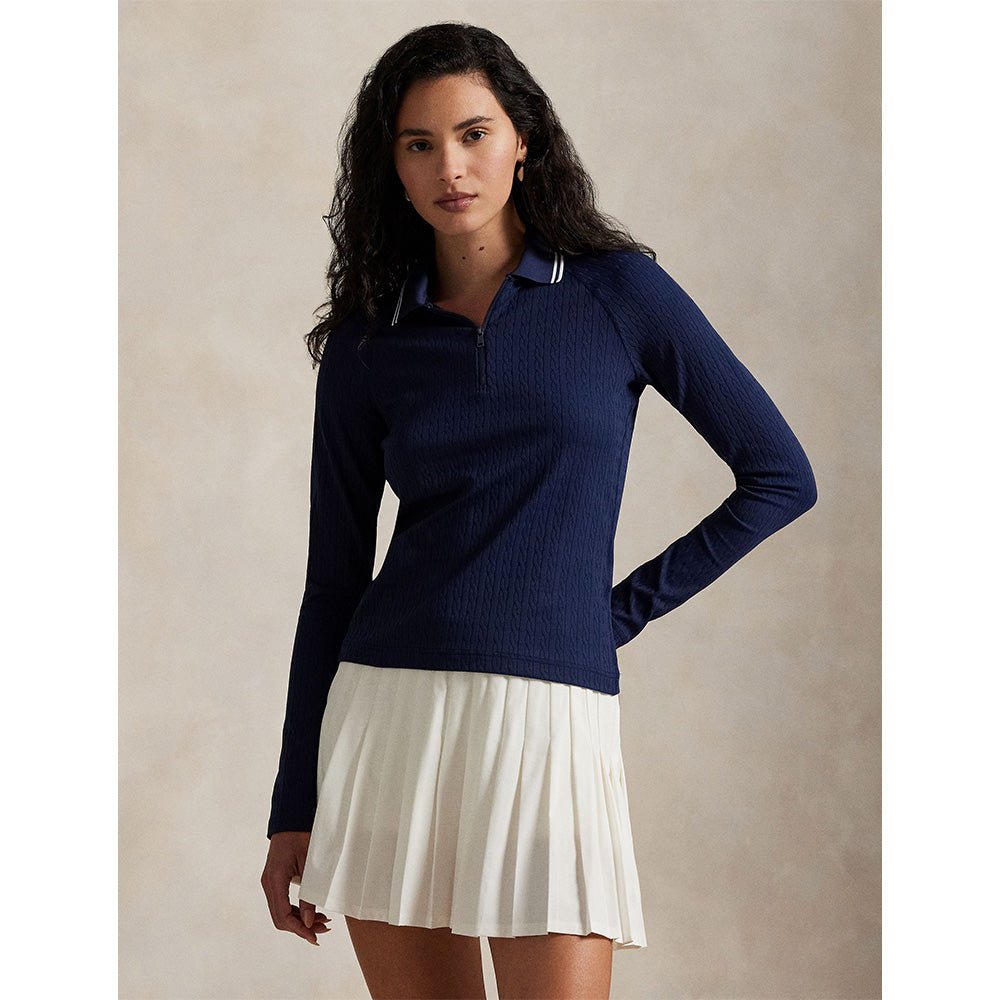 Women's Cable Long Sleeve 1/4 Zip Polo - Fairway Styles