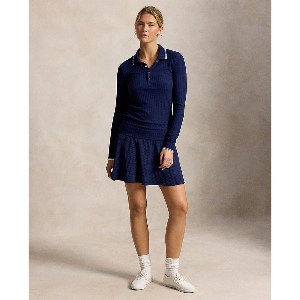 Women's Slim Fit Ribbed Long Sleeve Polo