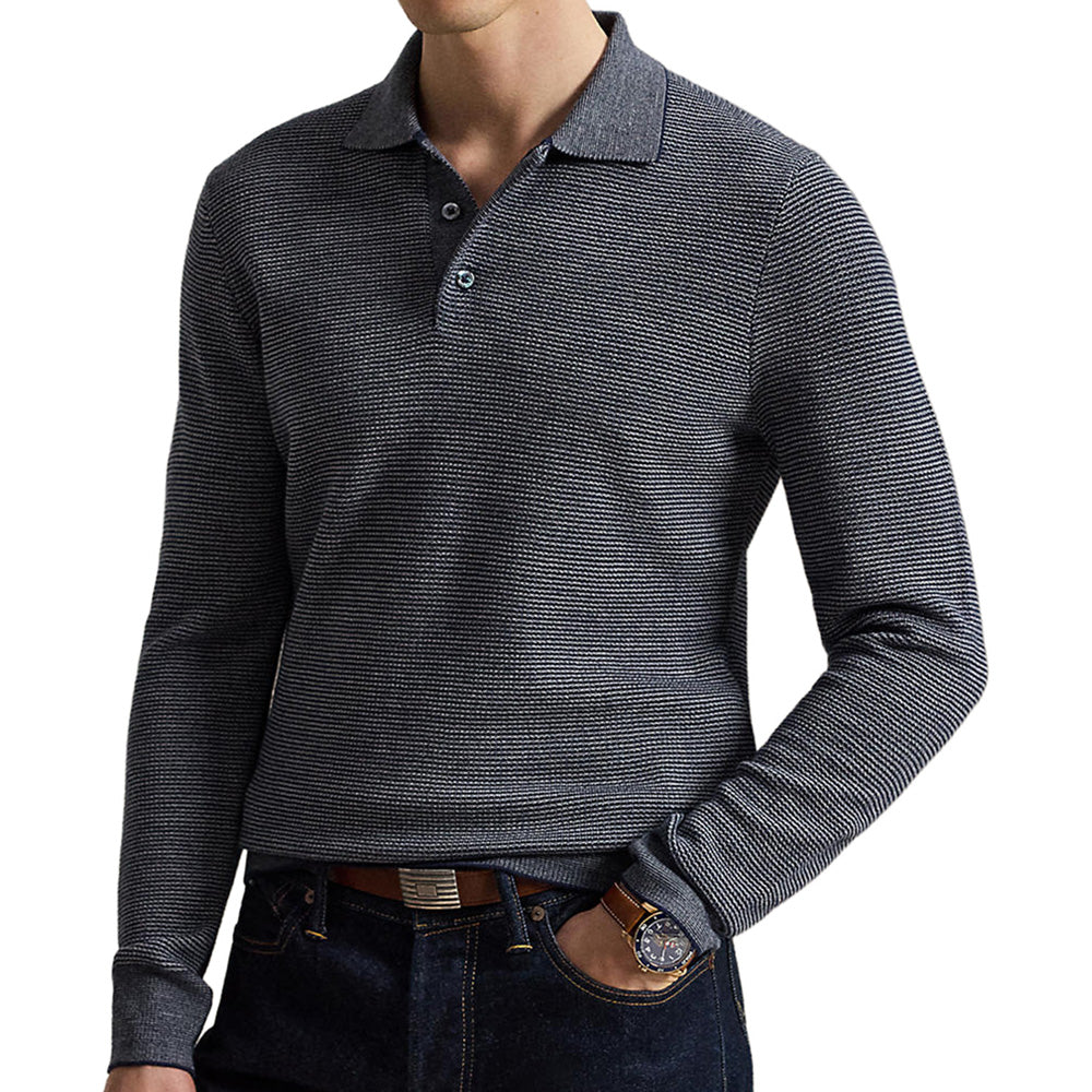 Striped Performance Polo Collar Sweater