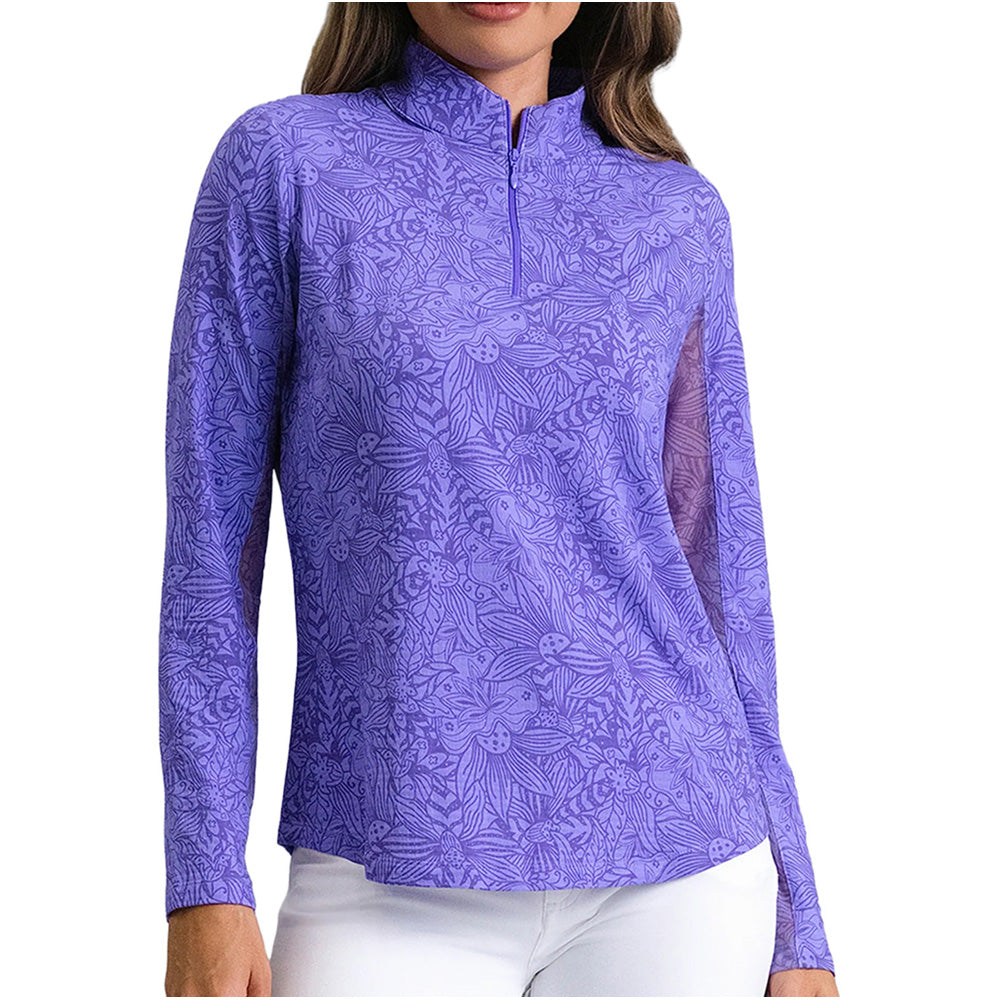 Women's Long Sleeve 1/4 Zip Mock Neck Top - Annie Print