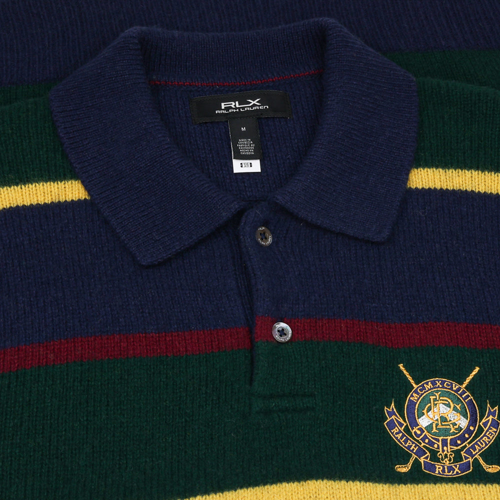 Striped Wool-Blend Polo Sweater