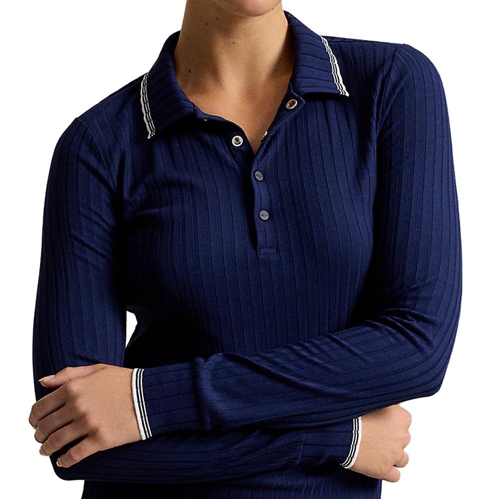 Women's Slim Fit Ribbed Long Sleeve Polo