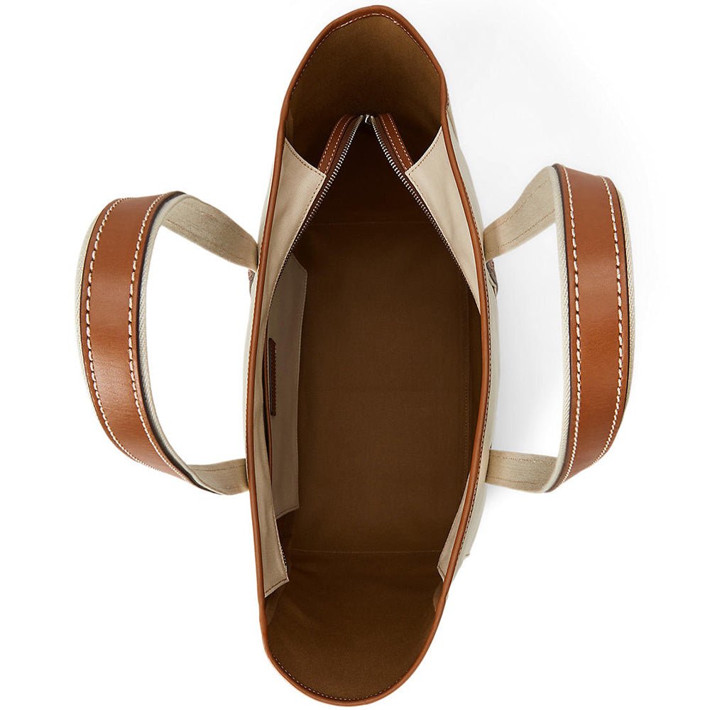 Women's Leather - Trim Canvas Medium Shopper Tote Bag - Fairway Styles