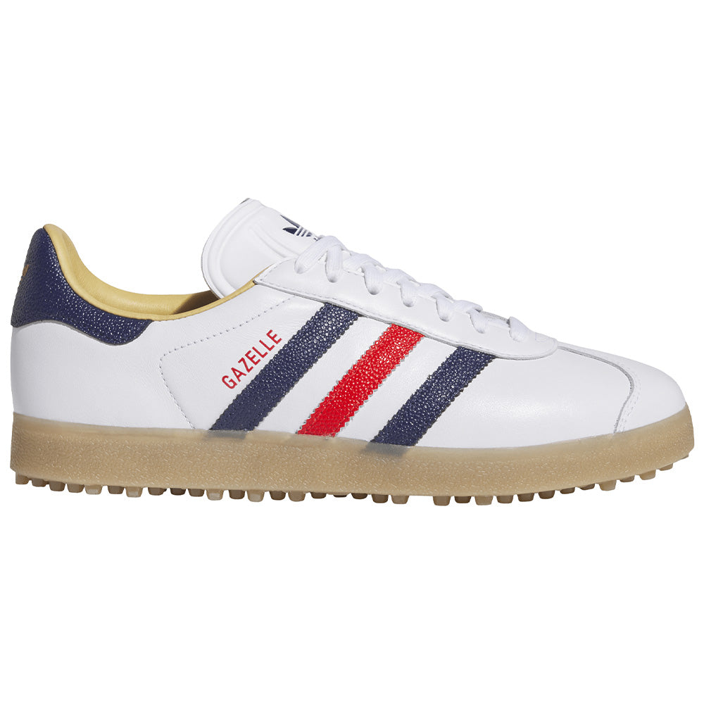 adidas Gazelle Leather Spikeless Golf Shoes - Men's - Cloud White / Dark Blue / Red - 12 adidas Gazelle Leather Spikeless Golf Shoes - Men's - Cloud White / Dark Blue / Red - 12