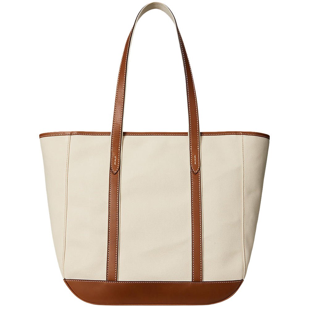 Women's Leather - Trim Canvas Medium Shopper Tote Bag - Fairway Styles