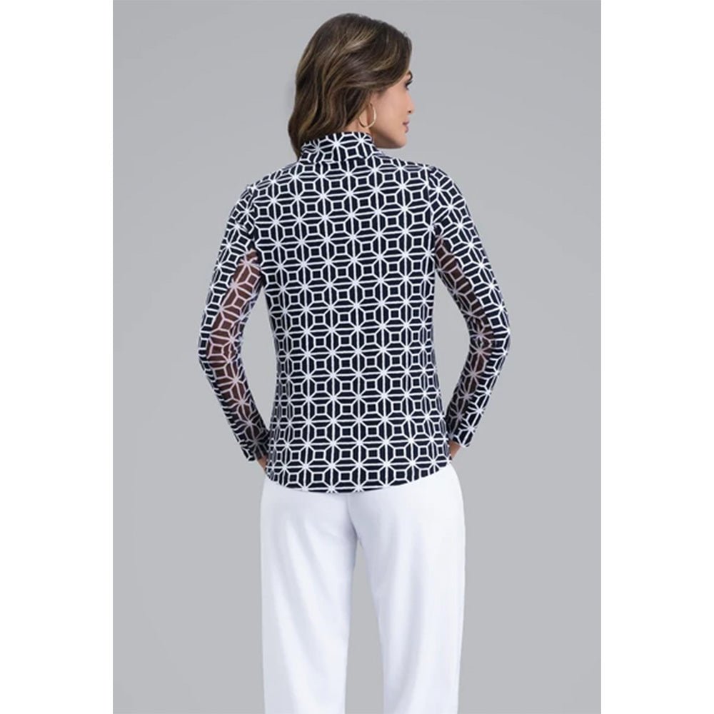 Women's Long Sleeve 1/4 Zip Mock Neck Top - Carolyn Print