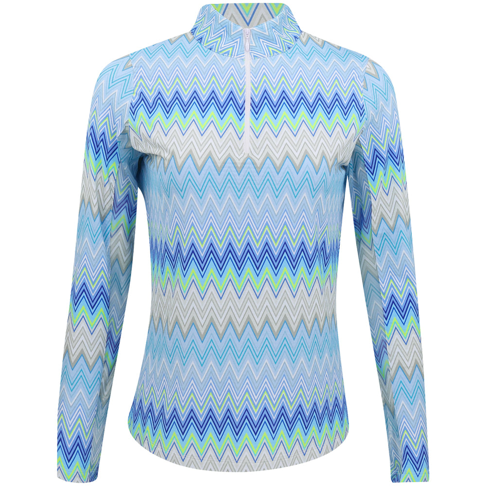 Women's Long Sleeve 1/4 Zip Mock Neck Top - Susan Print