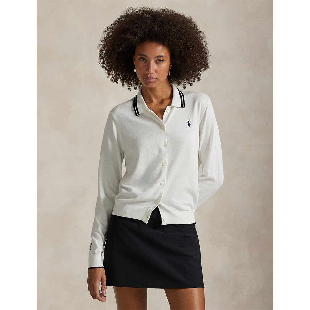 Women's Cotton-Blend Polo-Collar Cardigan