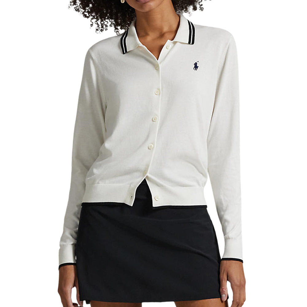 Women's Cotton-Blend Polo-Collar Cardigan