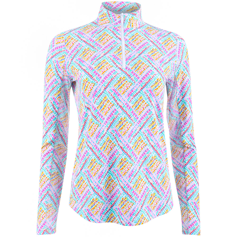 Women's Nina Print Long Sleeve 1/4 Zip Mock Neck Top