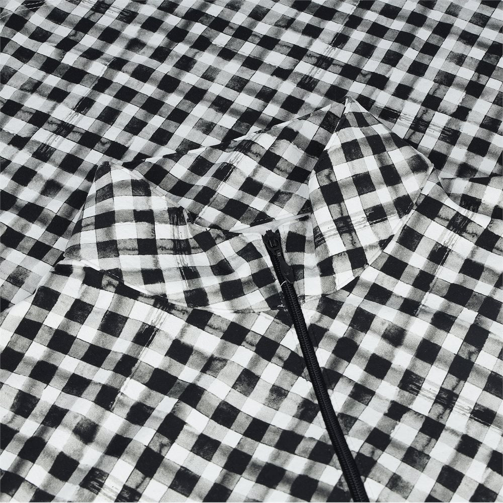 Women's Long Sleeve Mock Neck Top - Gingham Check Print