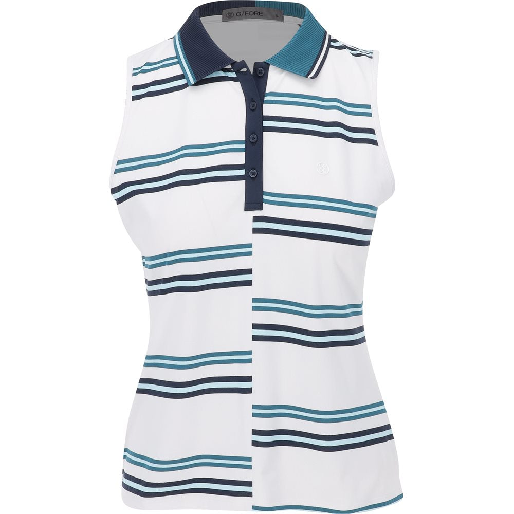 Women's Offset Stripe Tech Pique Sleeveless Polo