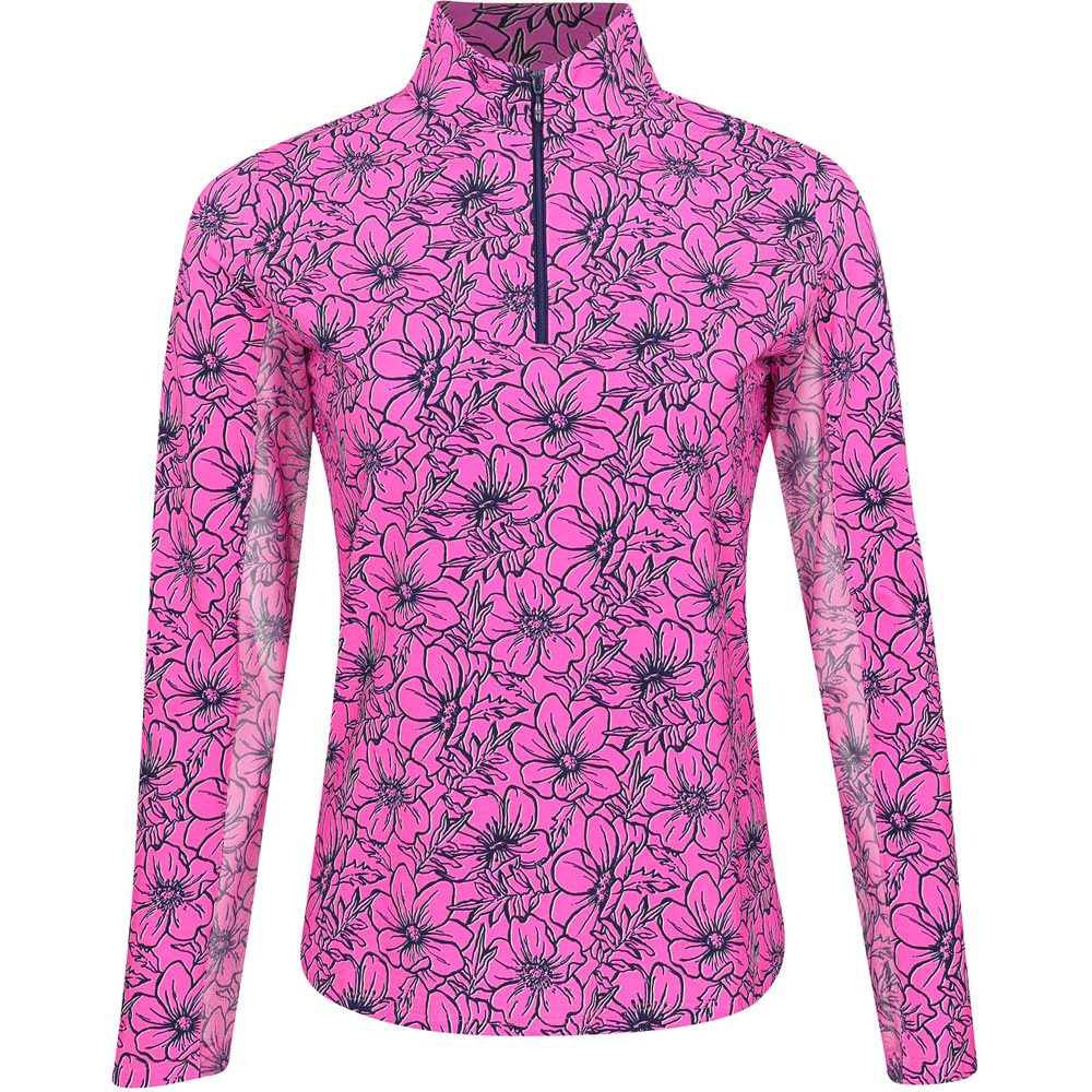 Women's Long Sleeve 1/4 Zip Mock Neck Top - Diana Print