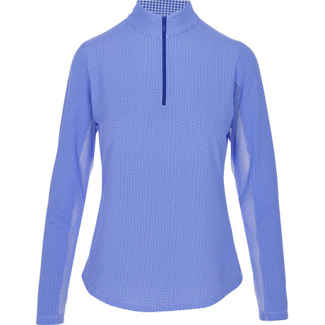 Women's Long Sleeve Mock Neck Top - Mini Check Print