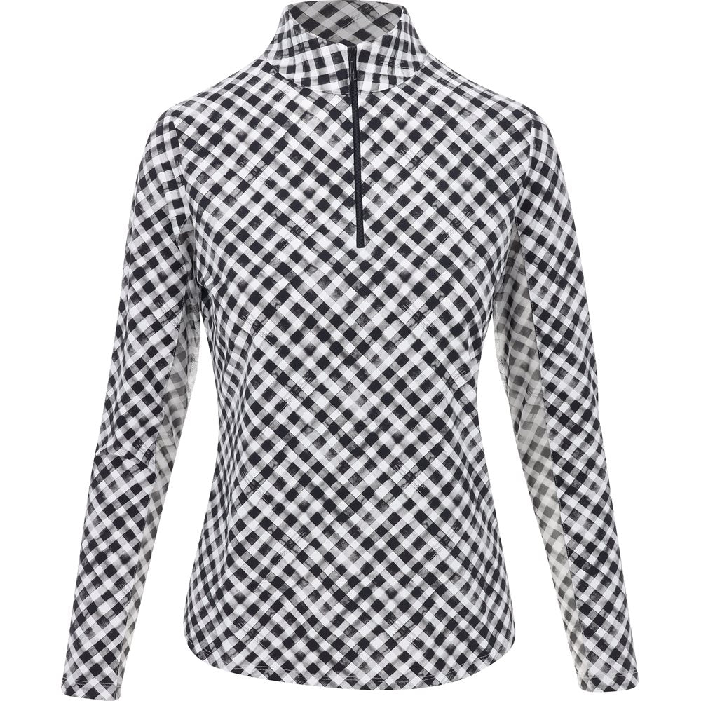 Women's Long Sleeve Mock Neck Top - Gingham Check Print