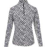 Women's Long Sleeve Mock Neck Top - Gingham Check Print
