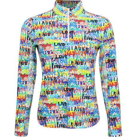 Women's Long Sleeve 1/4 Zip Mock Neck Top - Live Love Laugh Print - Fairway Styles
