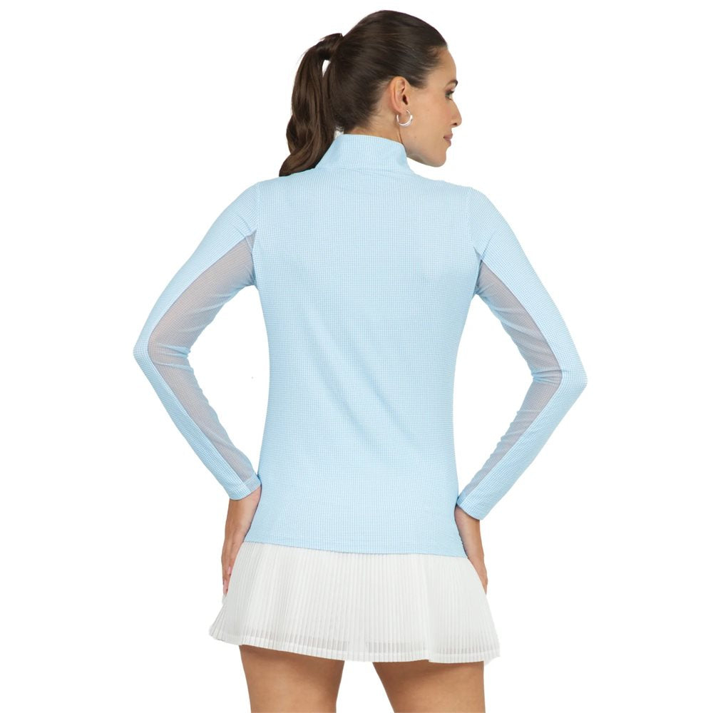 Women's Long Sleeve Mock Neck Top - Mini Check Print