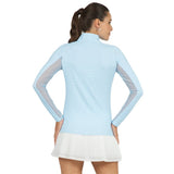 Women's Long Sleeve Mock Neck Top - Mini Check Print