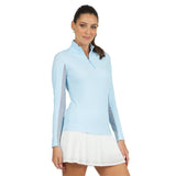 Women's Long Sleeve Mock Neck Top - Mini Check Print