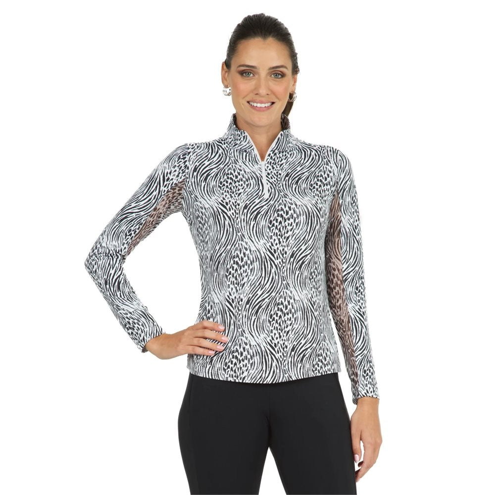 Women's Long Sleeve Alena Print 1/4 Zip Mock Neck Top