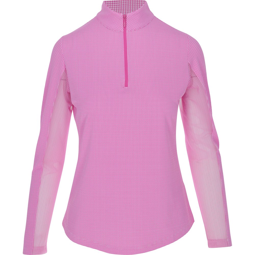 Women's Long Sleeve Mock Neck Top - Mini Check Print
