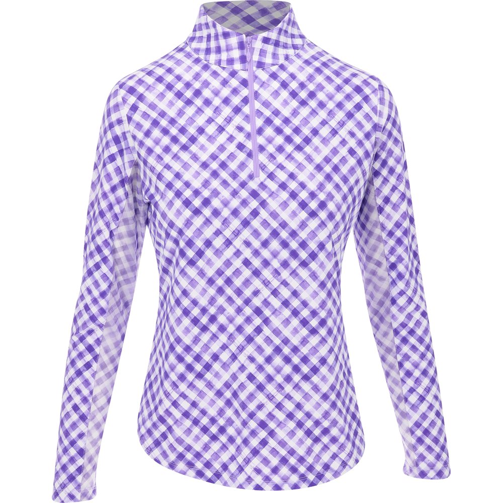 Women's Long Sleeve Mock Neck Top - Gingham Check Print