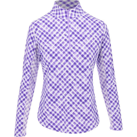 Women's Long Sleeve Mock Neck Top - Gingham Check Print