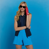 Women's Contrast Collar Silky Tech Nylon Sleeveless Polo