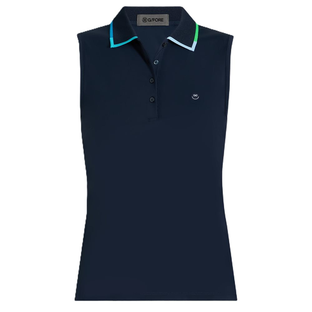 Women's Contrast Collar Silky Tech Nylon Sleeveless Polo