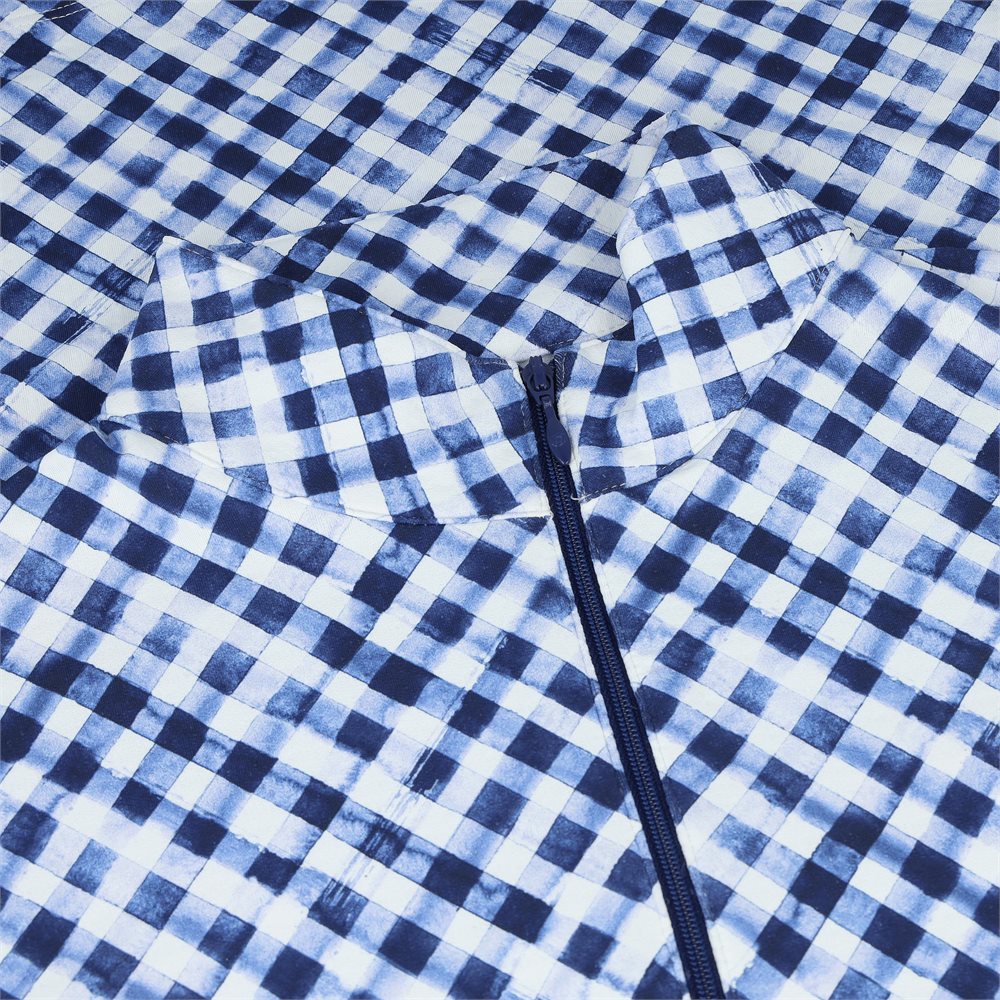 Women's Long Sleeve Mock Neck Top - Gingham Check Print