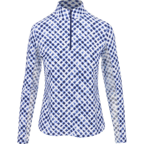 Women's Long Sleeve Mock Neck Top - Gingham Check Print