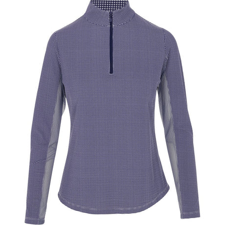 Women's Long Sleeve Mock Neck Top - Mini Check Print