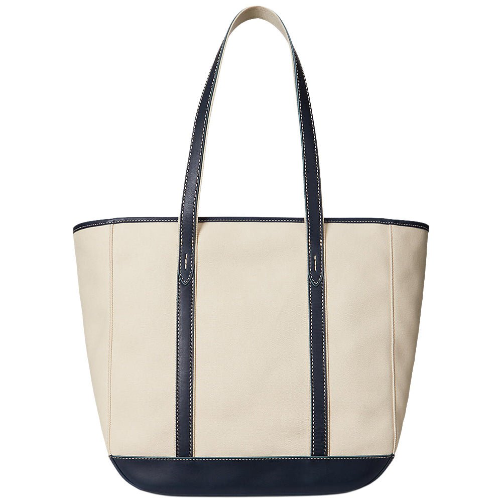 Women's Leather - Trim Canvas Medium Shopper Tote Bag - Fairway Styles