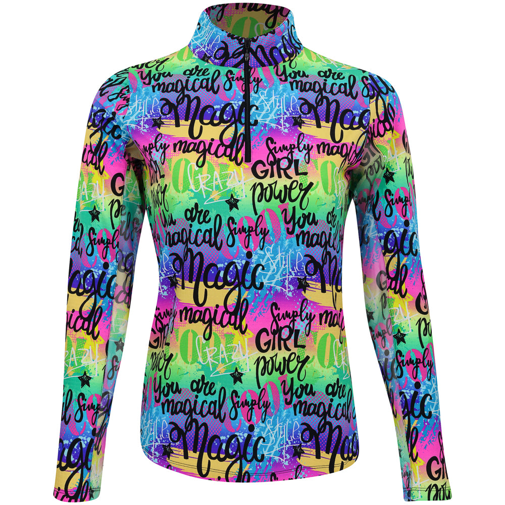 Women's Girl Power Print  Long Sleeve Mock Neck Top